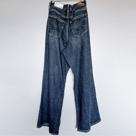 American Eagle Dark Wash Curvy Super High Rise Baggy Wide Leg Size 16 - Picture 4 of 10